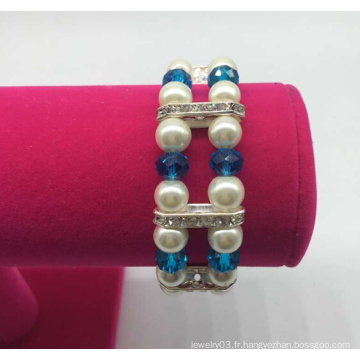 Bracelet à double rangée de perles de verre perle diamant (XBL13555)